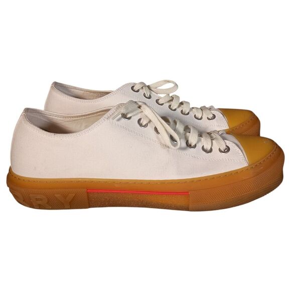 Burberry Jack Sneakers Shoes Mens 45.5/US 11.5 White Cotton Low Top Lace Up Logo main image 8